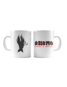 Taza cerámica blanca “Logo Nómadas y demonios” + "Cuervo"