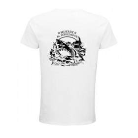 Camiseta blanca "Muerde al depredador" de algodón orgánico chico TRASERA