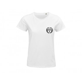 Camiseta blanca "Muerde al depredador" de algodón orgánico chica DELANTERA