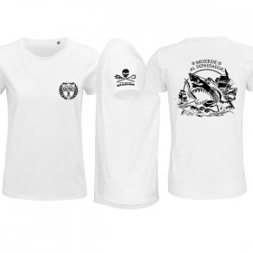 Camiseta blanca "Muerde al depredador" de algodón orgánico chica