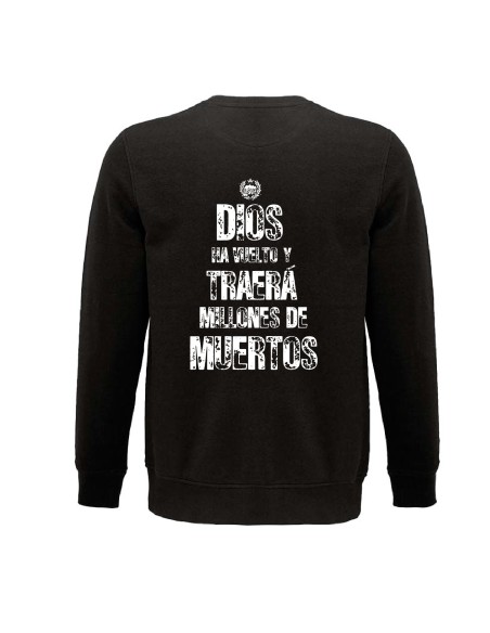 Sudadera de algodón orgánico "Logo Calavera" + "Dios ha vuelto" trasera