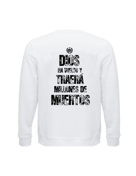 Sudadera de algodón orgánico "Logo Calavera" + "Dios ha vuelto" trasera