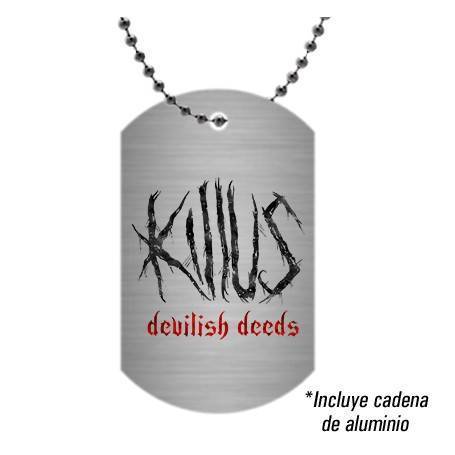 Colgante/Placa aluminio "Logo Devilish Deeds" fondo metálico