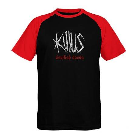 Camiseta ranglan mangas rojas "Logo Devilish Deeds"