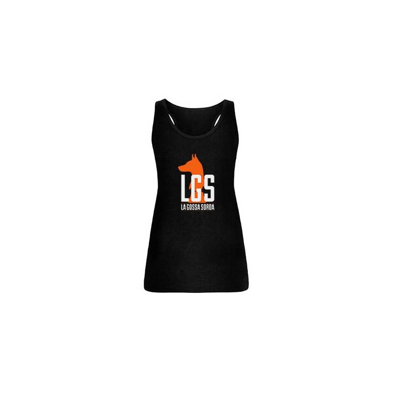 Camiseta negra chica tirantes "Logotipo naranja"