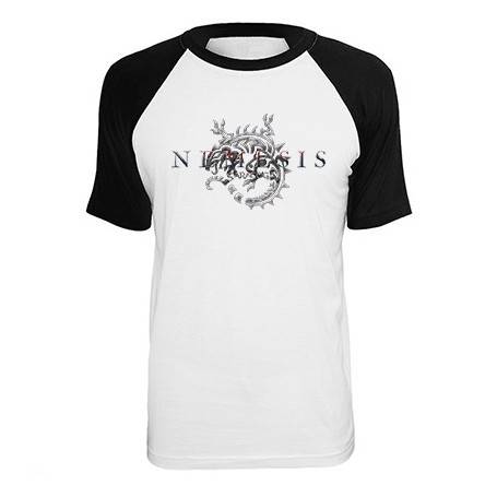 Camiseta blanca manga ranglan negra "Logo Némesis"
