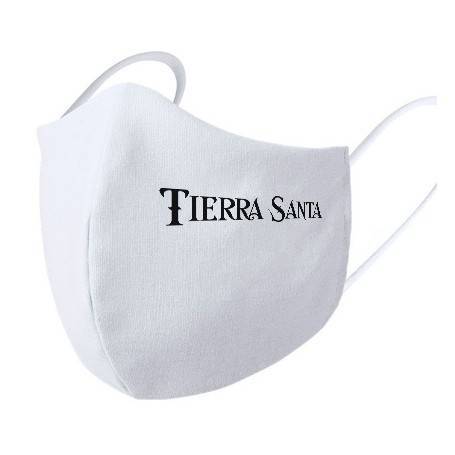 Mascarilla blanca "Tierra Santa" en negro