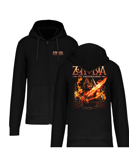 Sudadera con cremallera "Logo XX Aniversario" + "Héroe" trasera